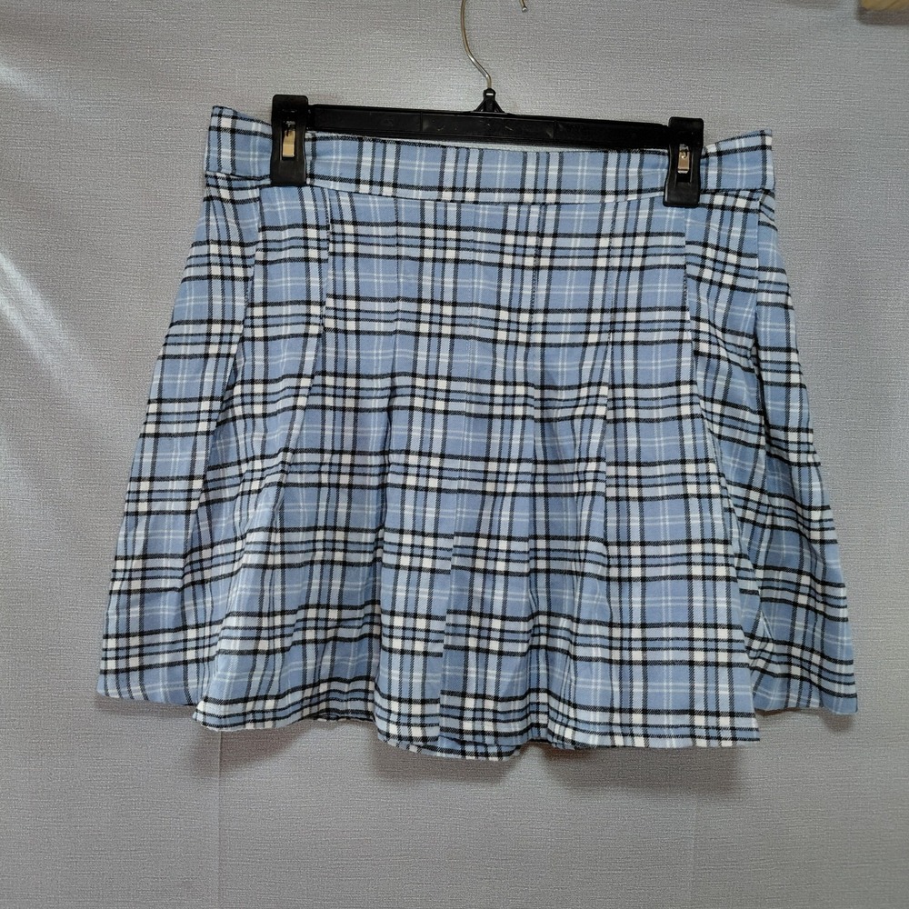 Hollister Ultra High Rise Plaid Flannel Pleated Mini Skirt Blue LG Checked